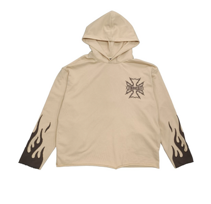 Flames Cropped Hoodie - Cream