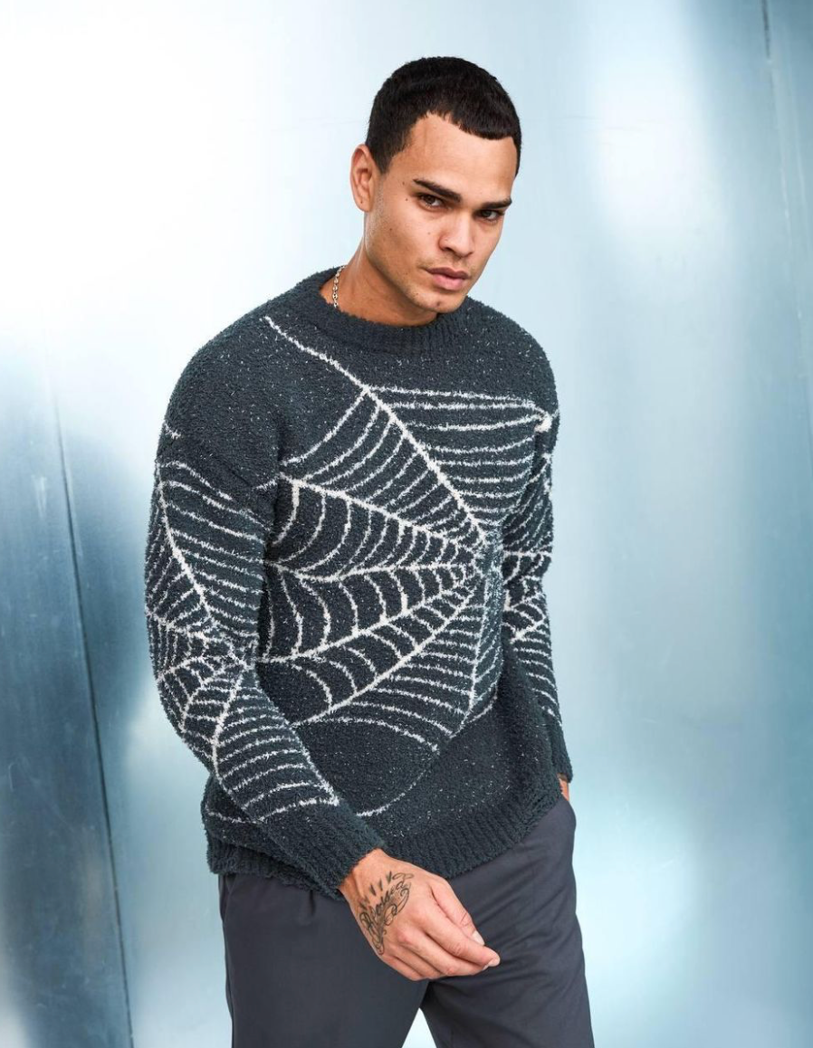 Spiderweb Knitted Crewneck - Navy