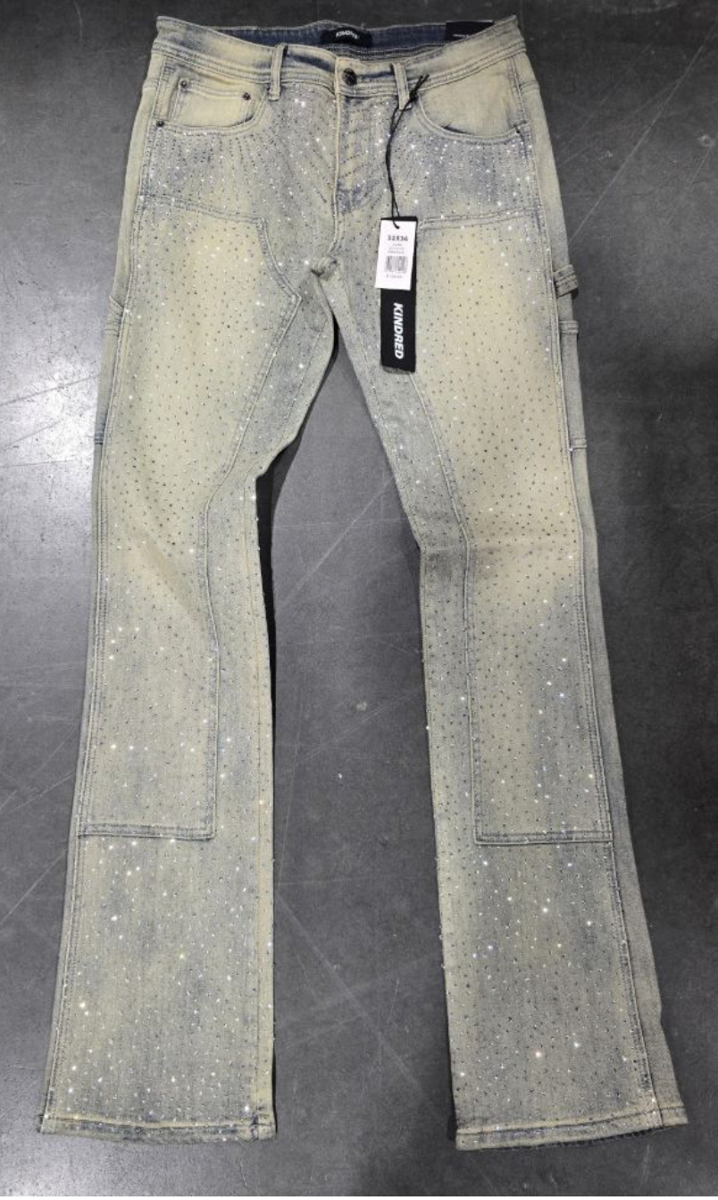 Rhinestone Carpenter Pants - Blue