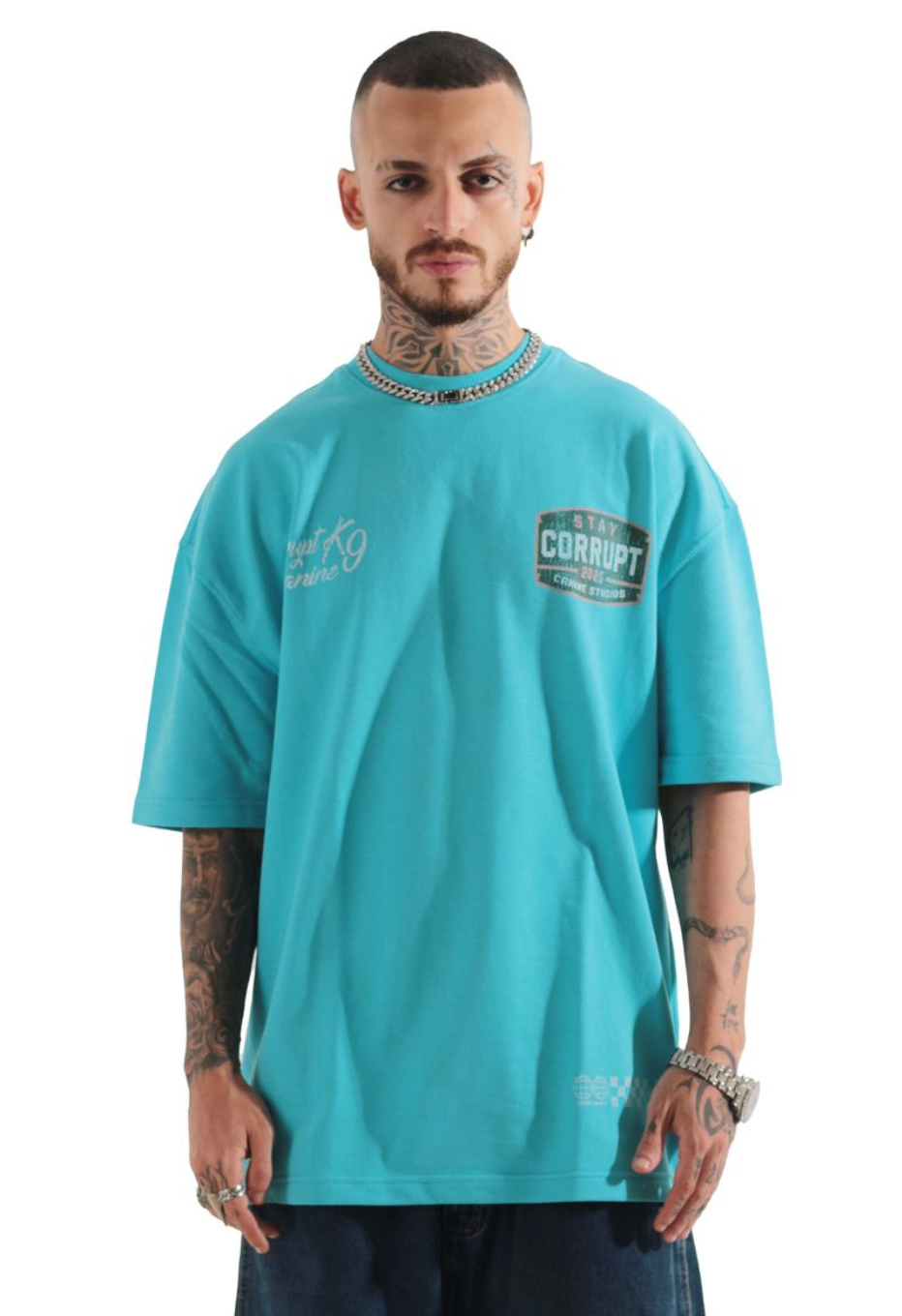 Corrupt Stay Oversized Box Tee - Sky Blue
