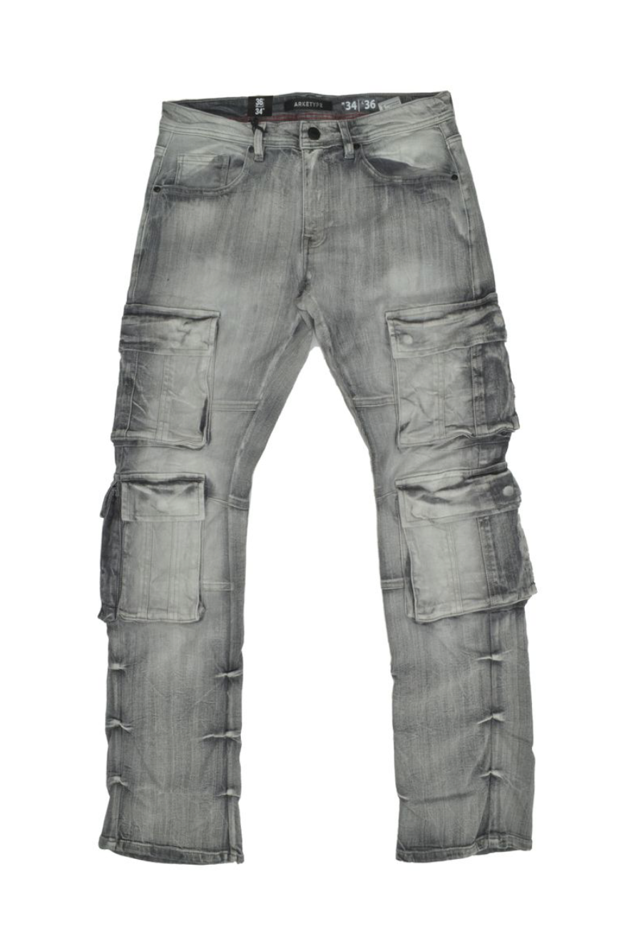 Cargo Flare Jeans - Grey