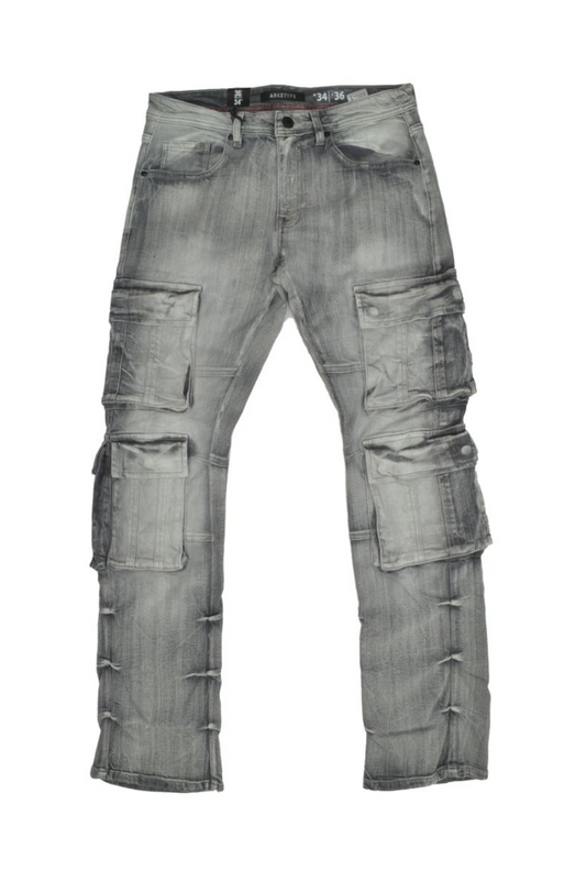 Cargo Flare Jeans - Grey