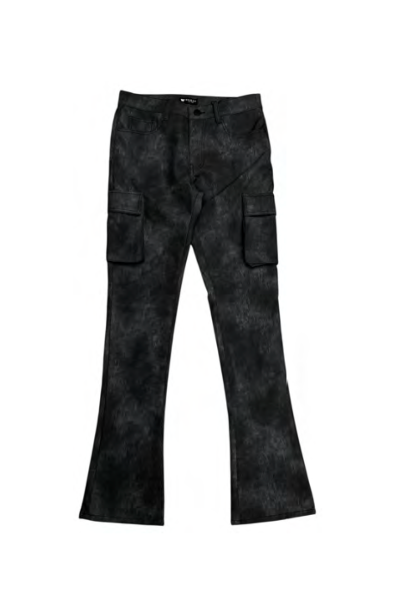 Cargo Stacked Fit Jeans - Leather Coated Black