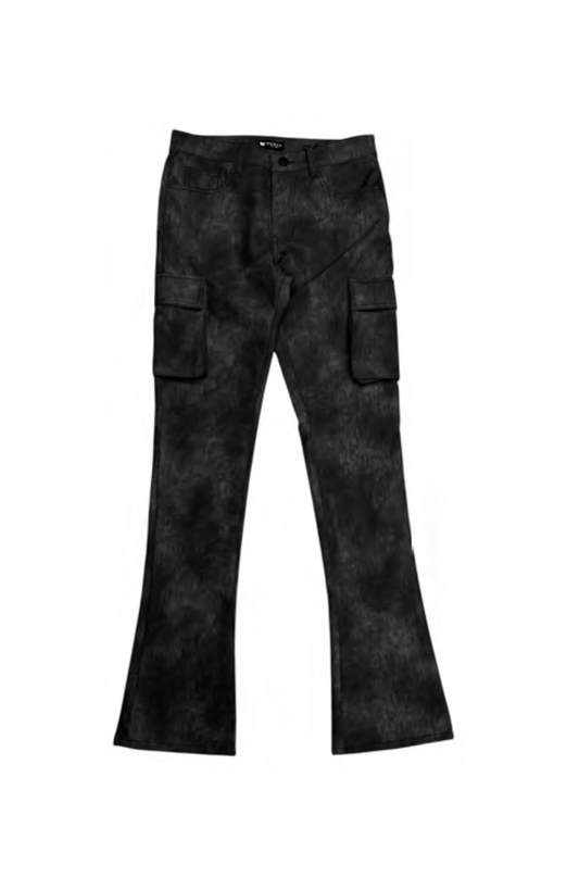 Cargo Stacked Fit Jeans - Leather Coated Black