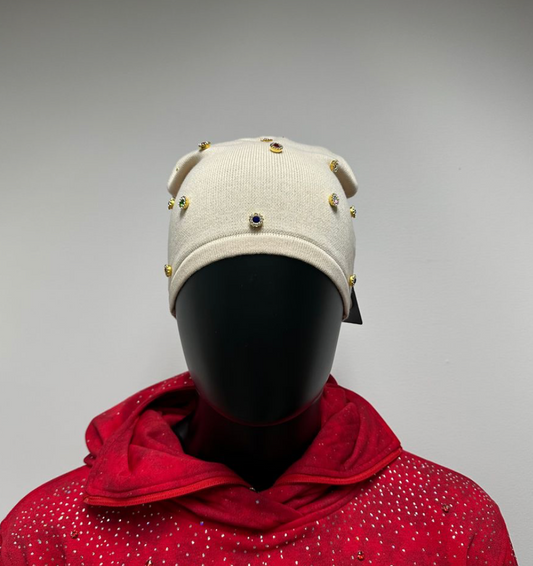 Beanie w/Jewels - Beige
