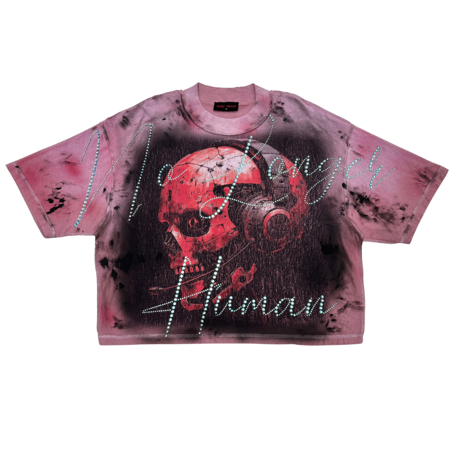 No Longer Human 2.0 Rhinestone Cropped Tee - Pink