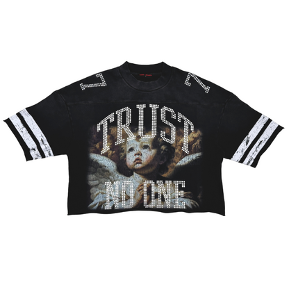 F-Terry Cropped Tee w/Rhinestone - Black