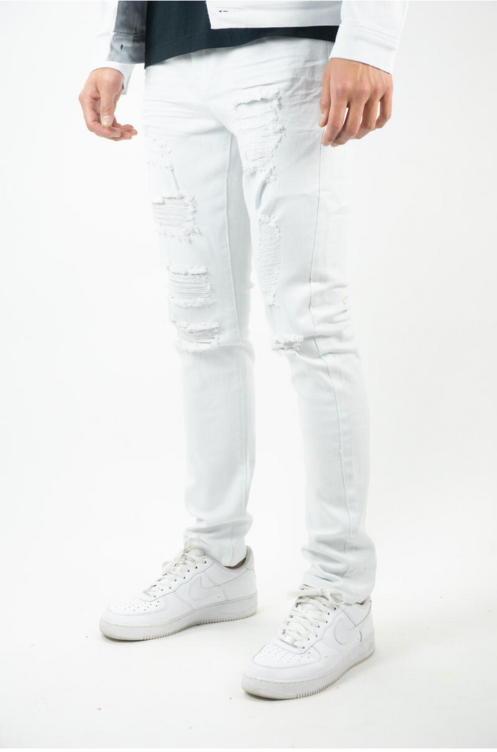 Rip and Repaired Skinny Jeans - White