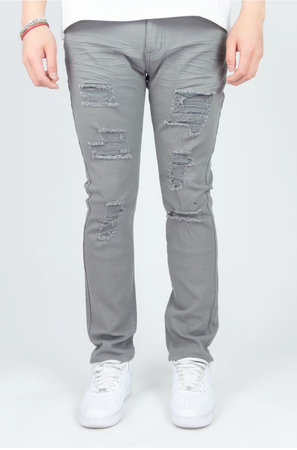 Rip and Repaired Skinny Jeans - Grey