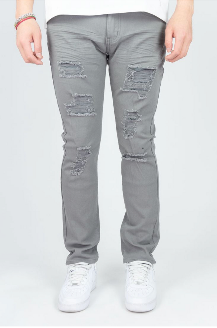 Rip and Repaired Skinny Jeans - Grey