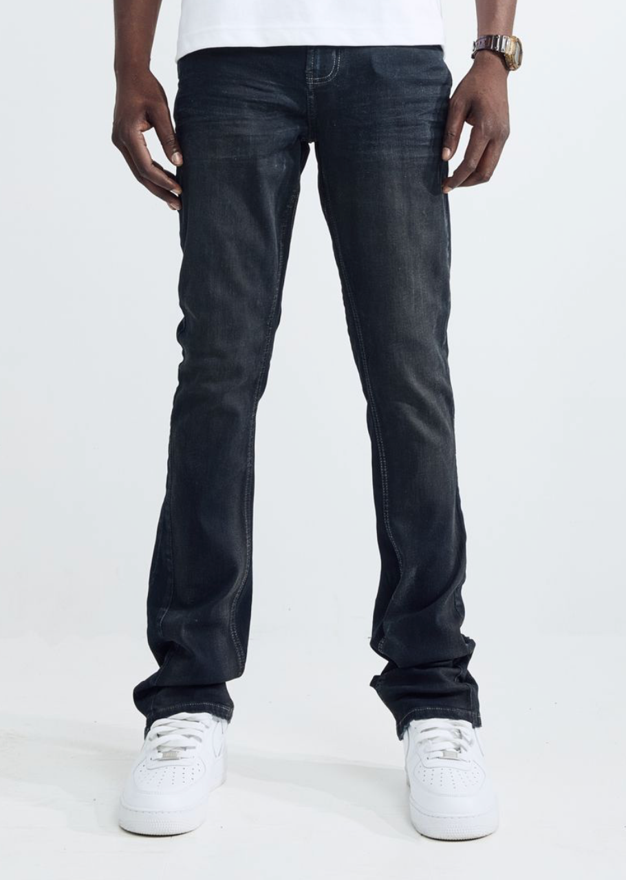 Wash Denim Stacked Jeans  - Indigo