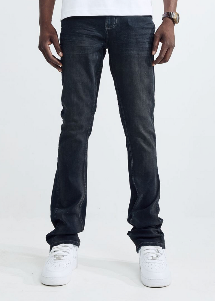 Wash Denim Stacked Jeans  - Indigo