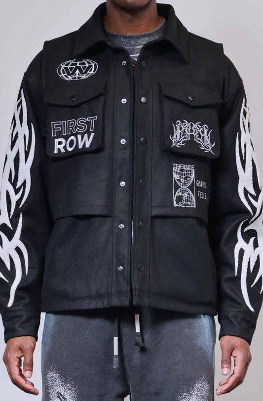 Y2K Tribal Utility Wool Jacket - Black