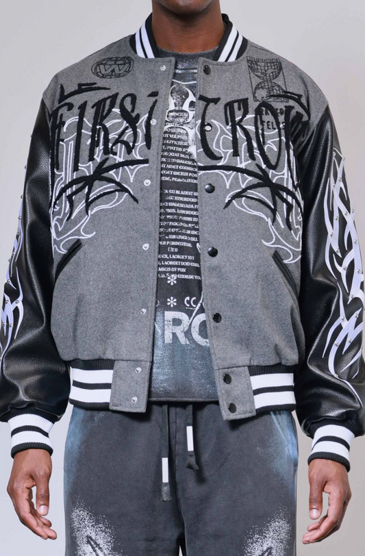 Y2K Tribal Varsity Jacket - Grey