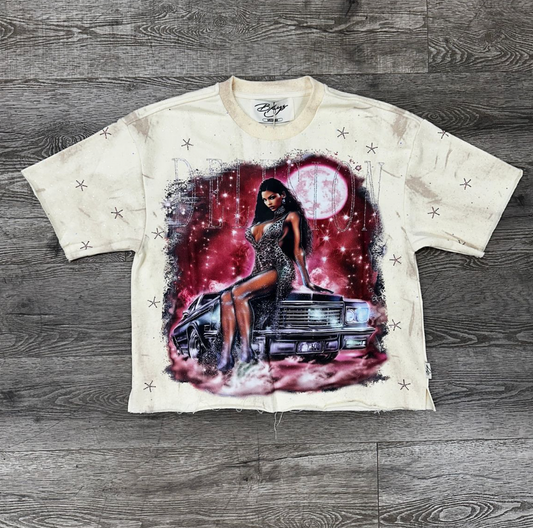 Delusion Rhinestone Cropped Tee - Off White