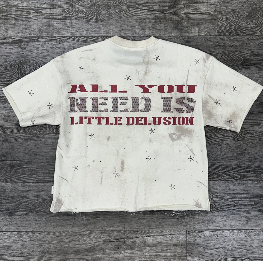 Delusion Rhinestone Cropped Tee - Off White