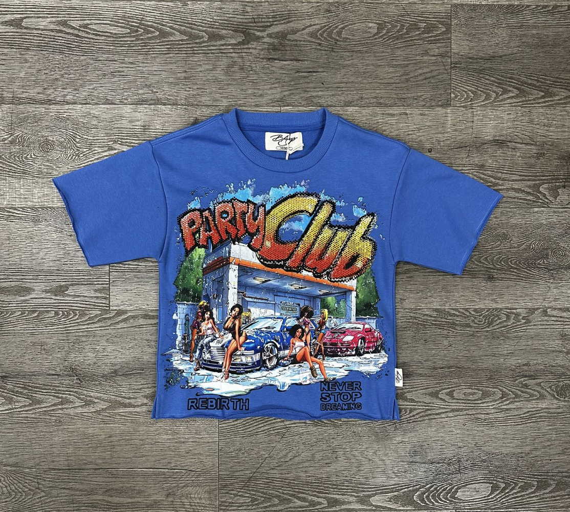 Party Club Kids Cropped Tee - Blue