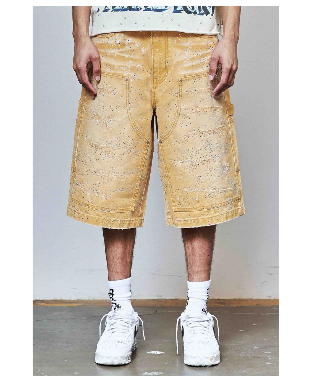 Rhinestone Jorts - Wheat