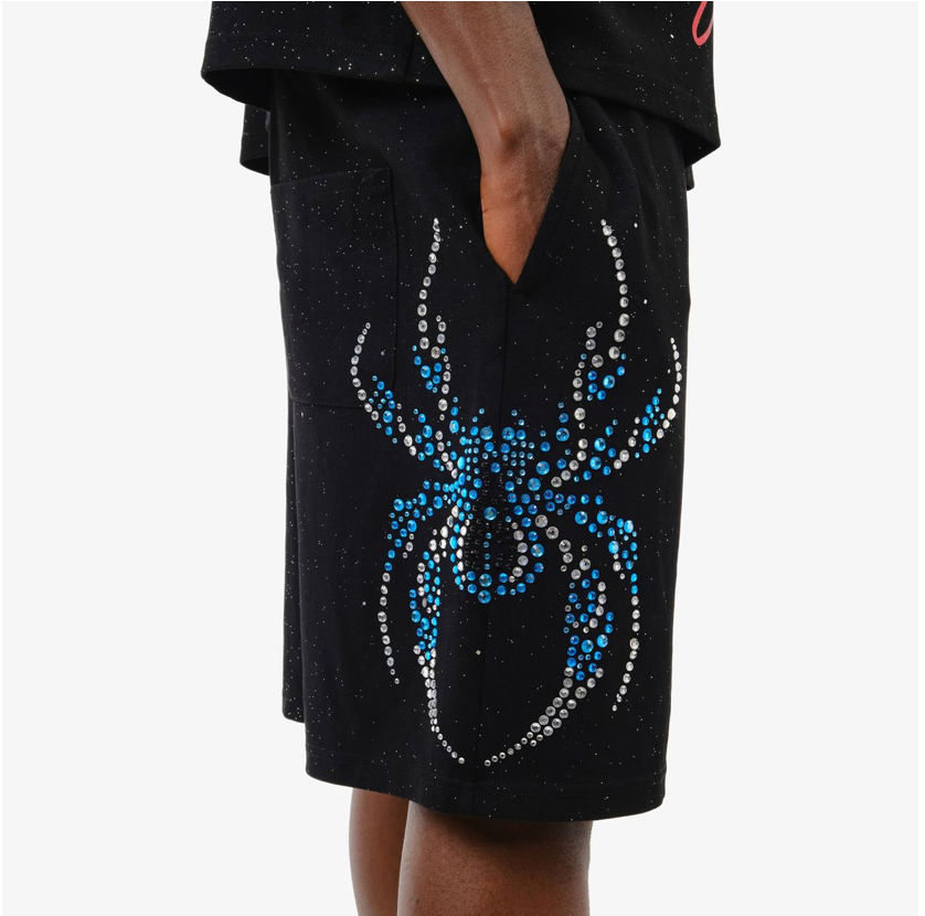 Spider Rhinestone Shorts - Black