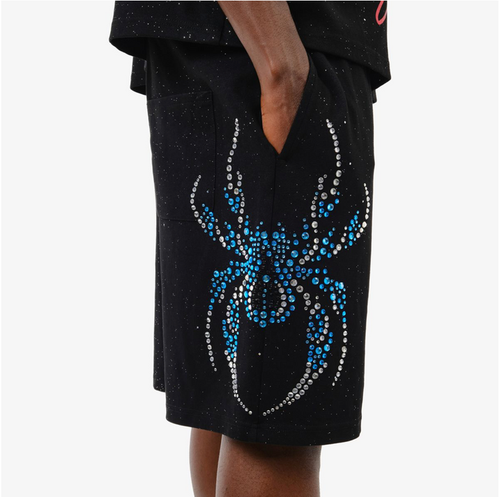 Spider Rhinestone Shorts - Black