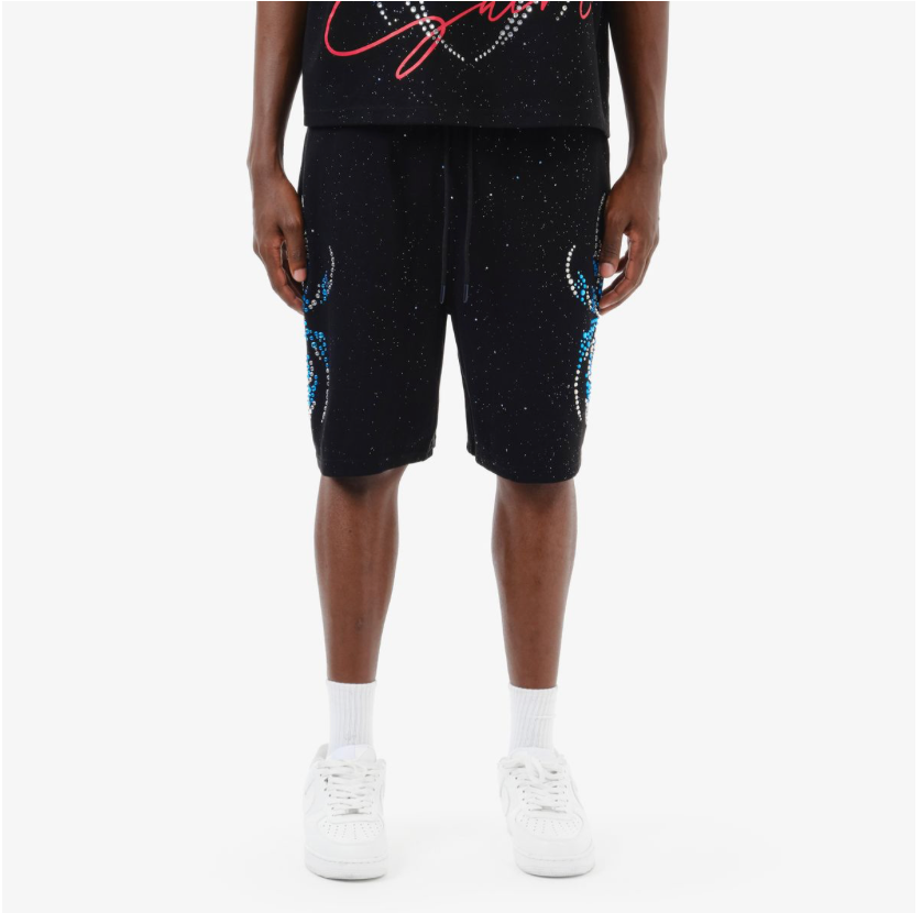 Spider Rhinestone Shorts - Black