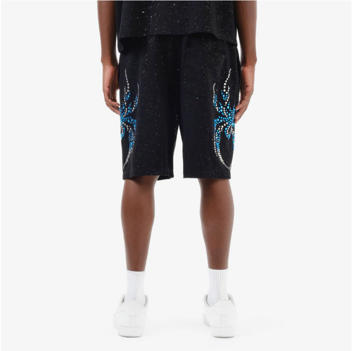 Spider Rhinestone Shorts - Black