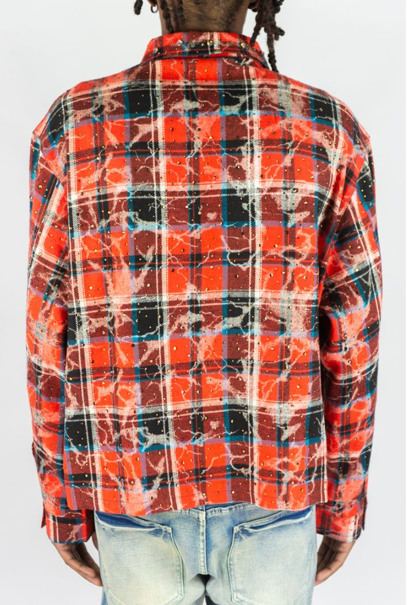Rhinestone Cropped Flannel - Red