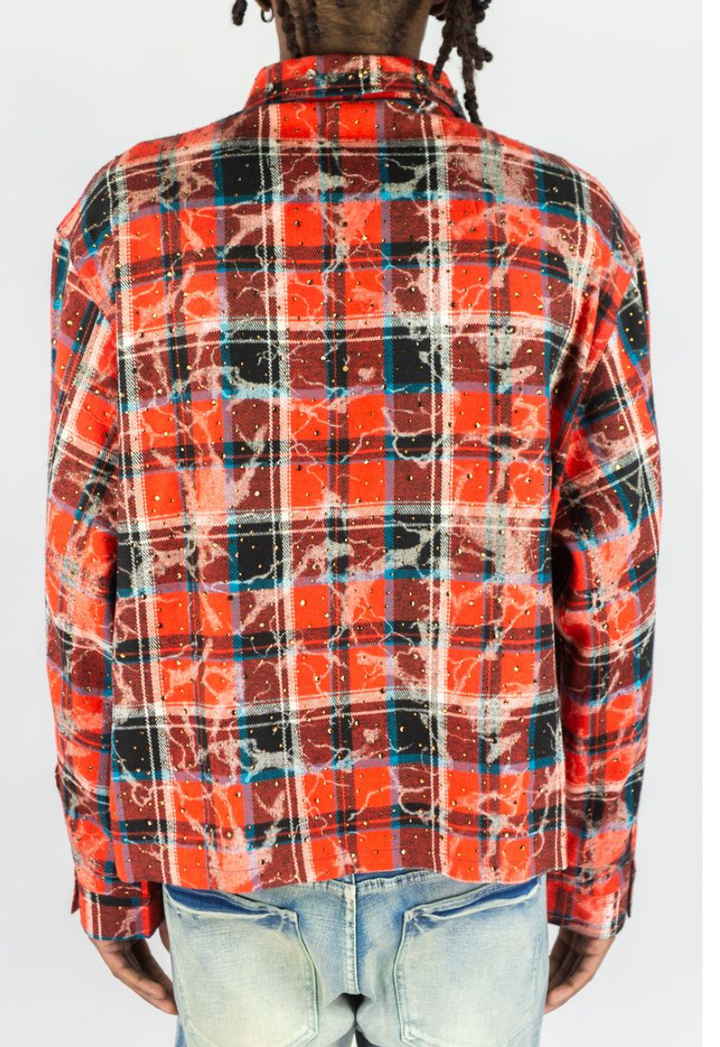 Rhinestone Cropped Flannel - Red
