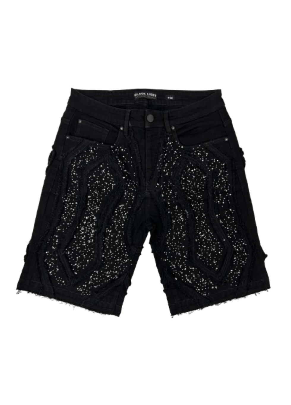 Patched Rip Denim Shorts - Jet Black