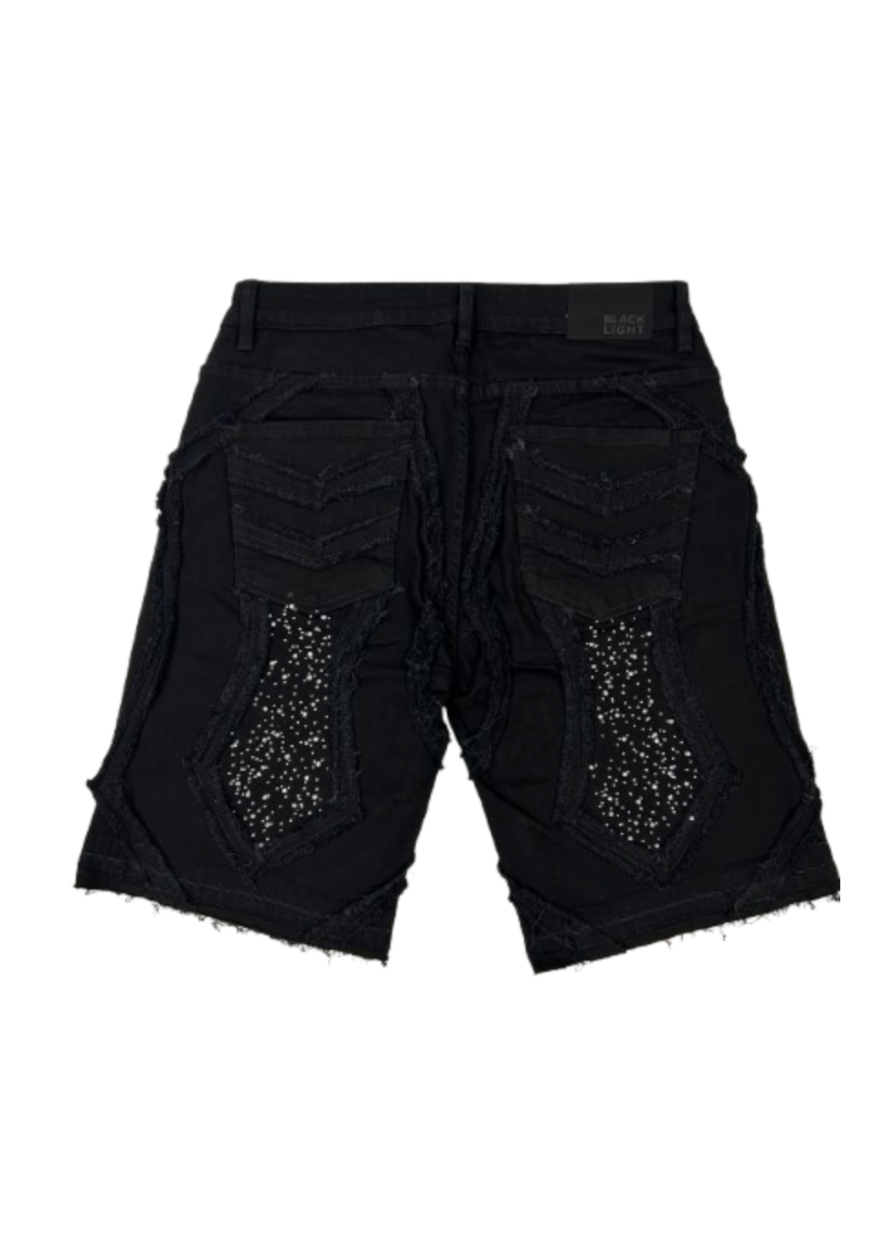Patched Rip Denim Shorts - Jet Black