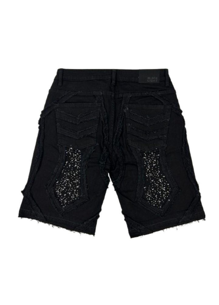 Patched Rip Denim Shorts - Jet Black