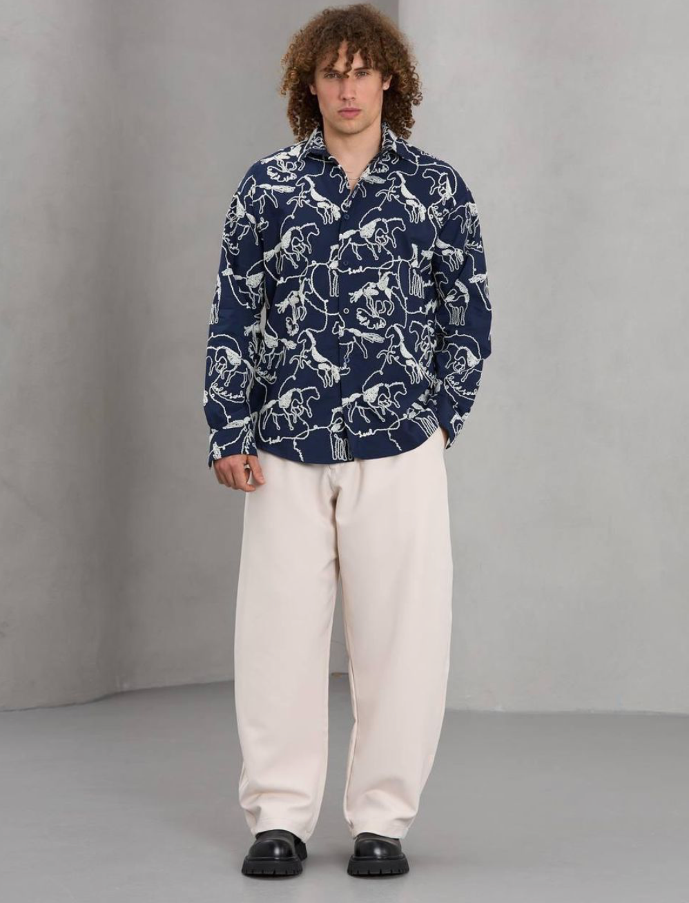 Horses Button Down - Navy Blue