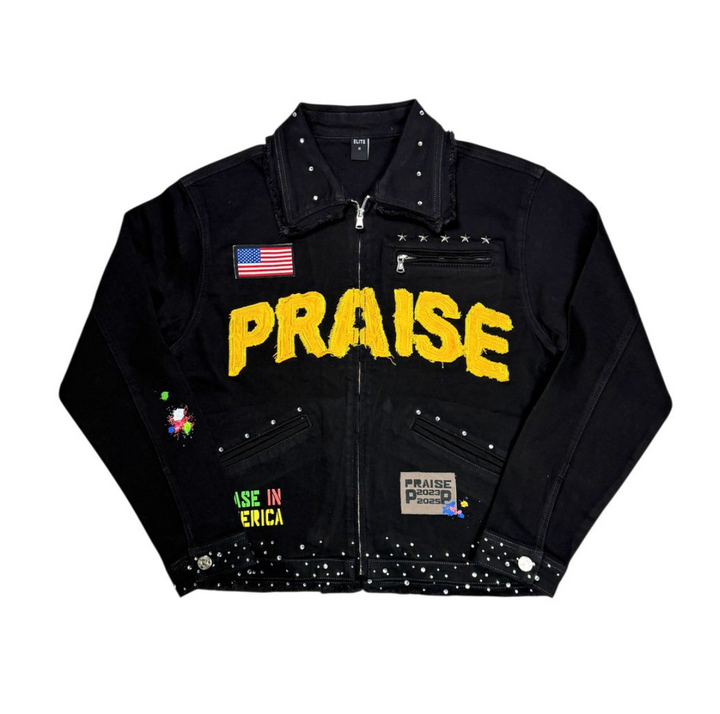 Praise Embellished Denim Jacket - Black