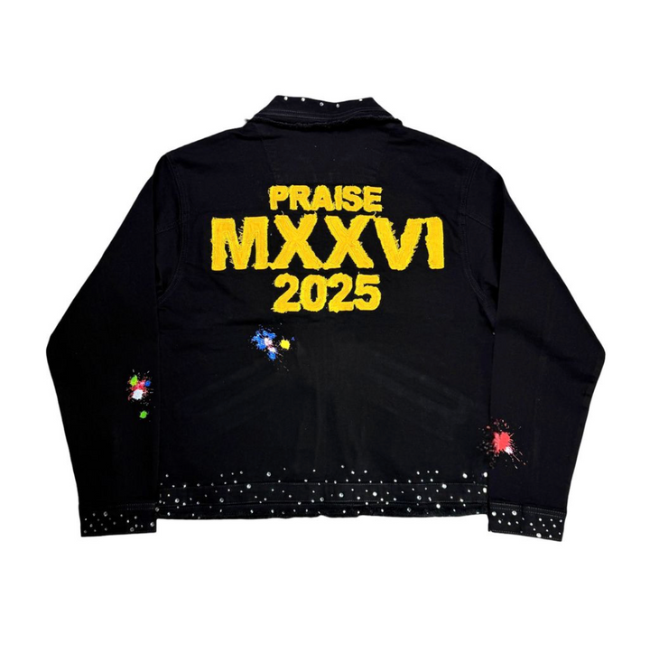 Praise Embellished Denim Jacket - Black