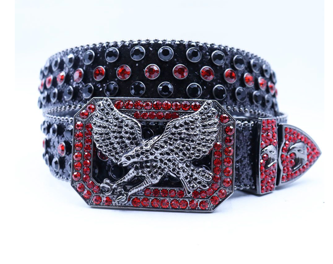 Eagle Rhinestone Belt - Black/Red