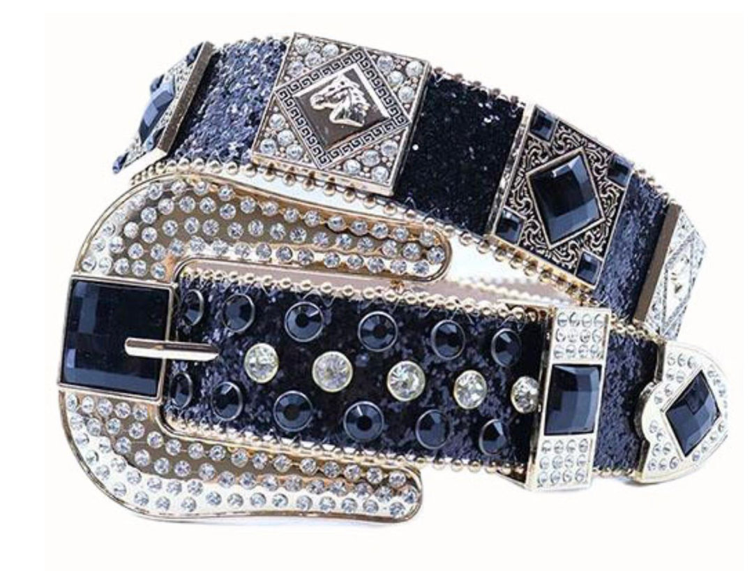 Rhinestone Belt - Black/Gold