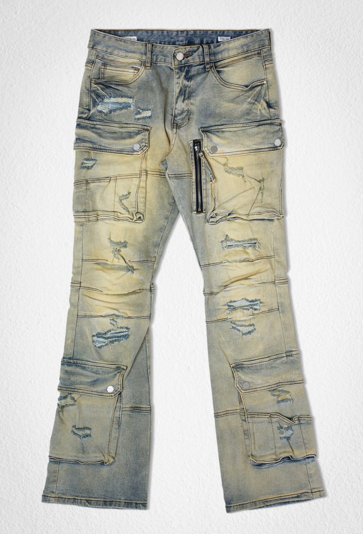 Stacked Cargo Jeans - Wash Blue