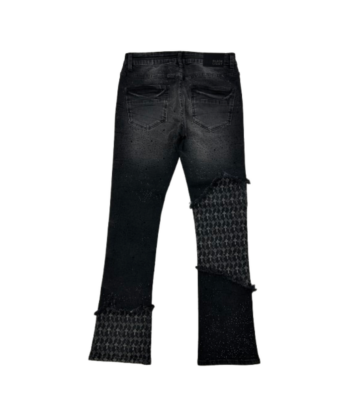 Cross Print Stacked Jeans - Black