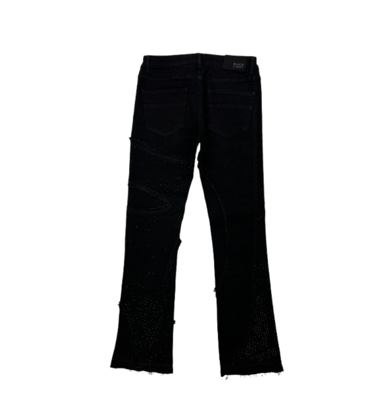 Rhinestone Patch Stacked Jeans - Black