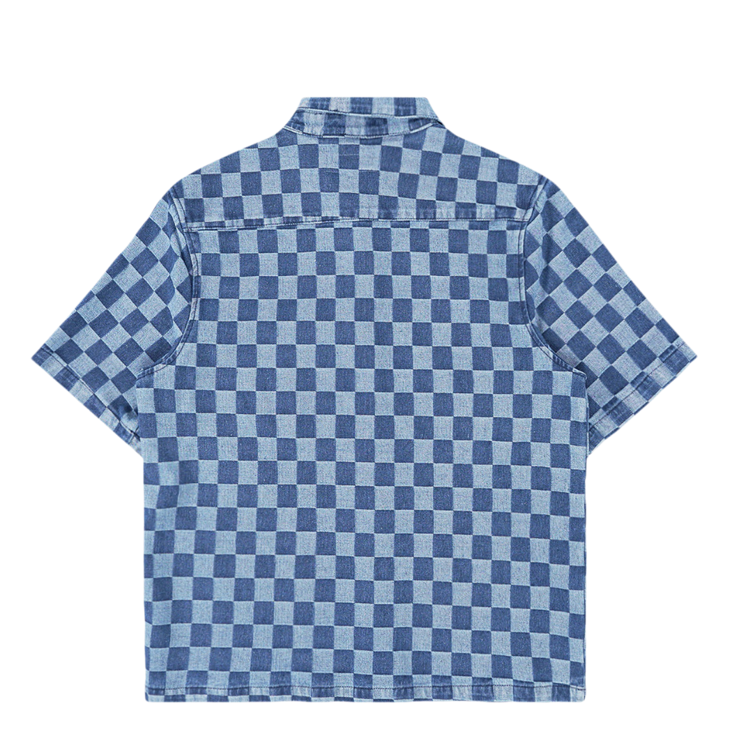Checkerboard Button Up - Blue