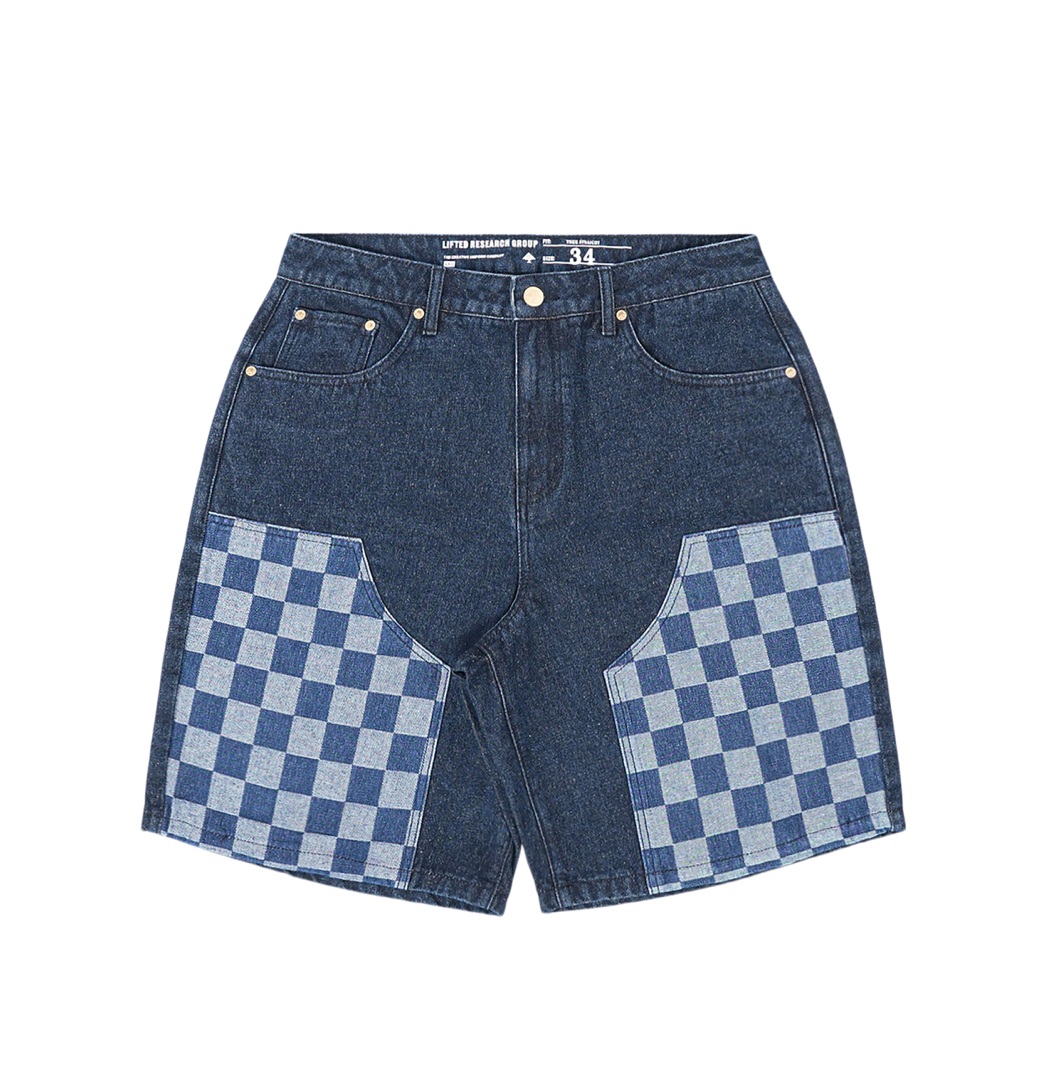 Checkerboard Denim Jorts - Blue
