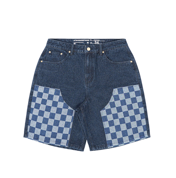 Checkerboard Denim Jorts - Blue