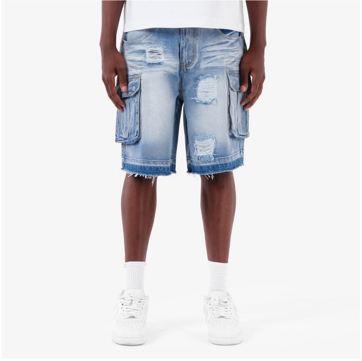 Ripped Cargo Jorts - Blue