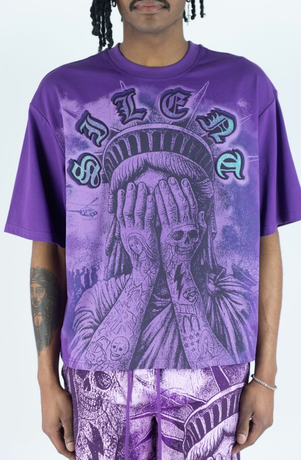 Weeping Liberty Graphic Tee - Purple