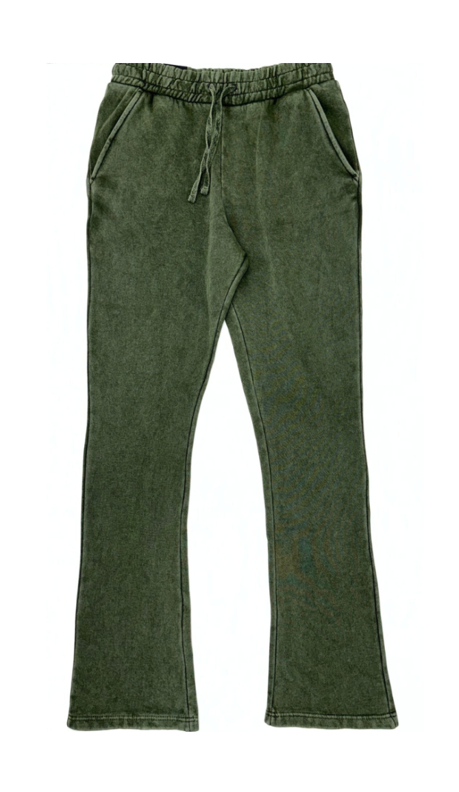 Stacked Fleece Sweats - Acid Wash Green