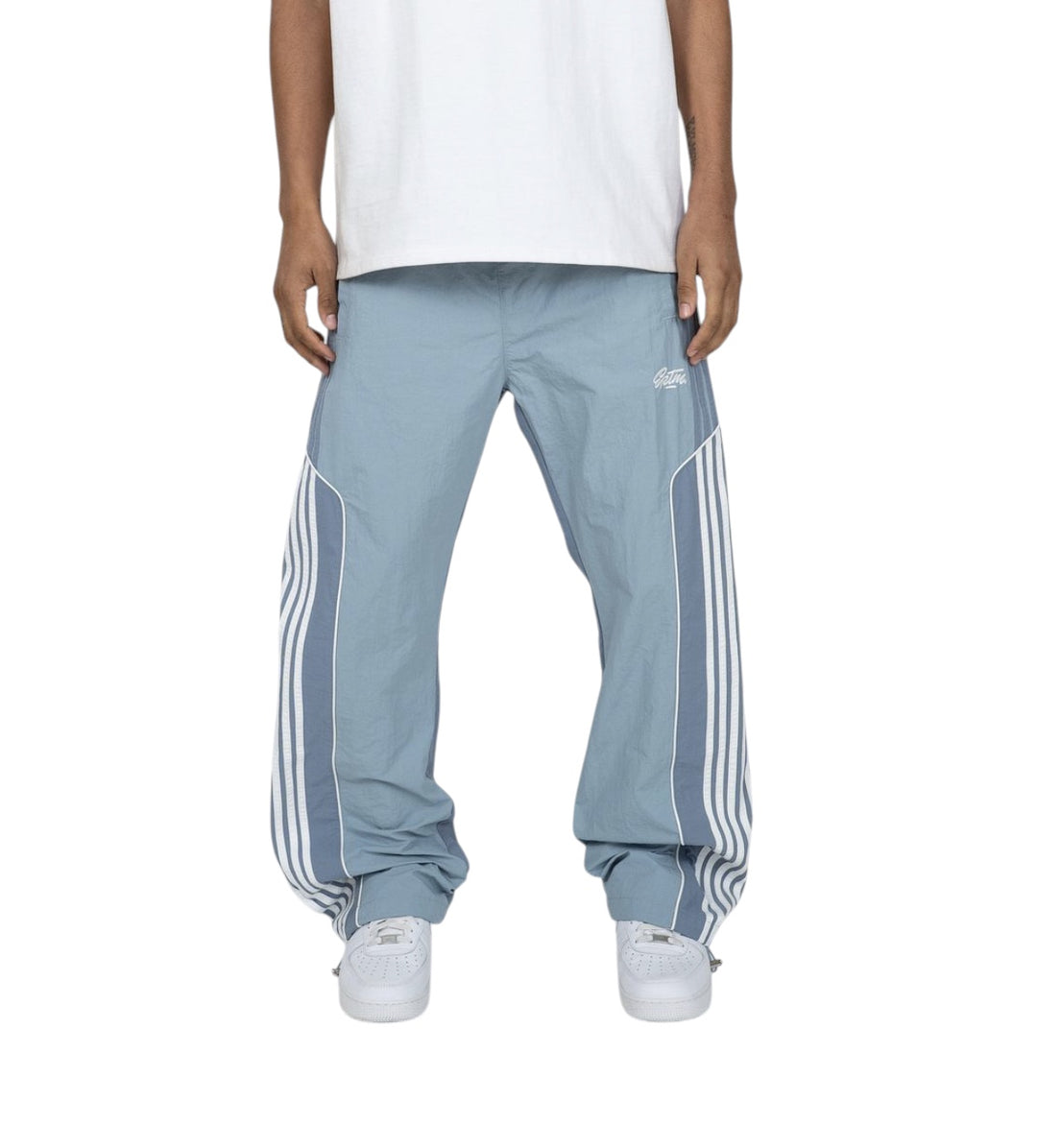 Offset Nylon Baggy Pants - Dusty Blue