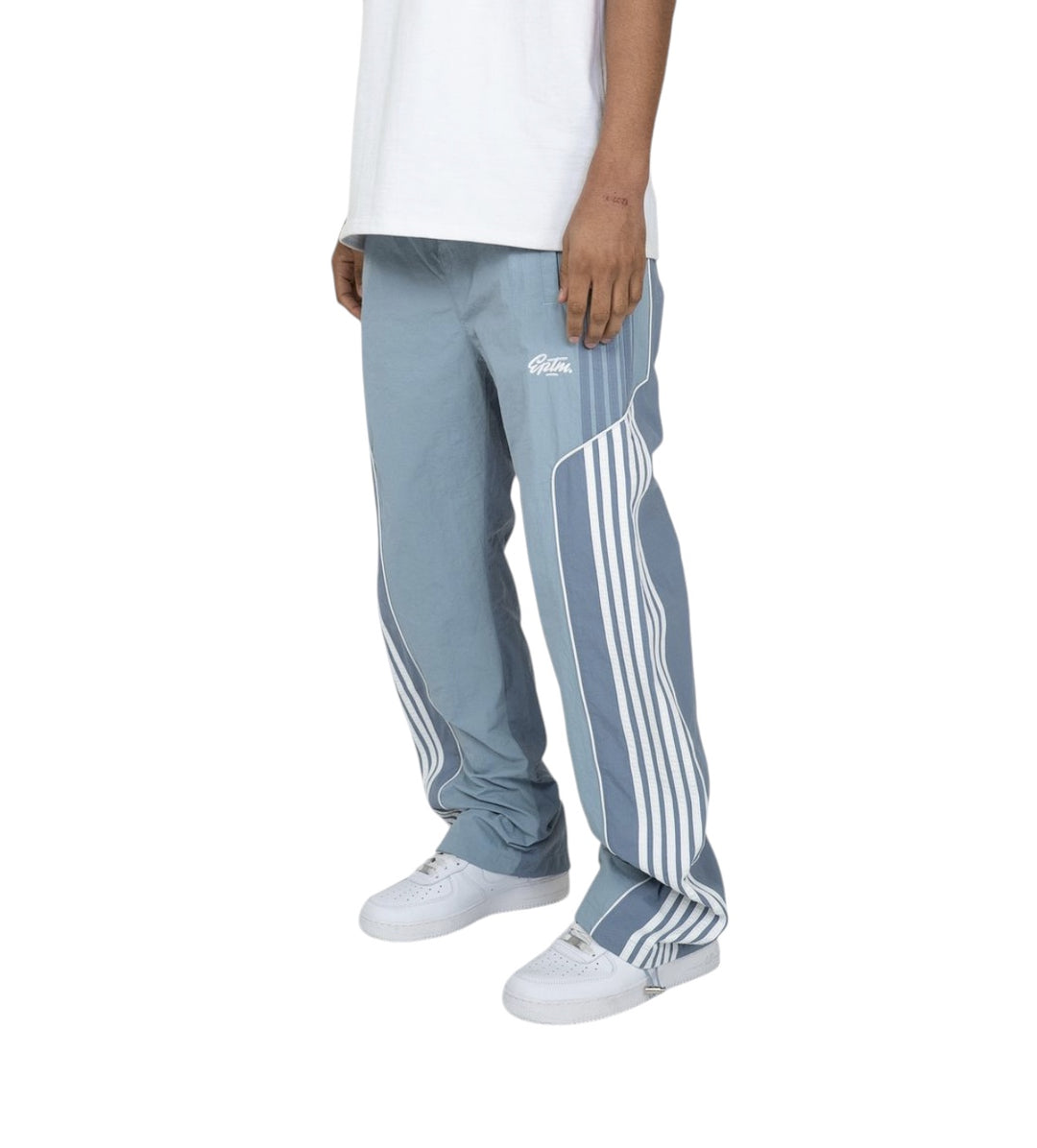 Offset Nylon Baggy Pants - Dusty Blue