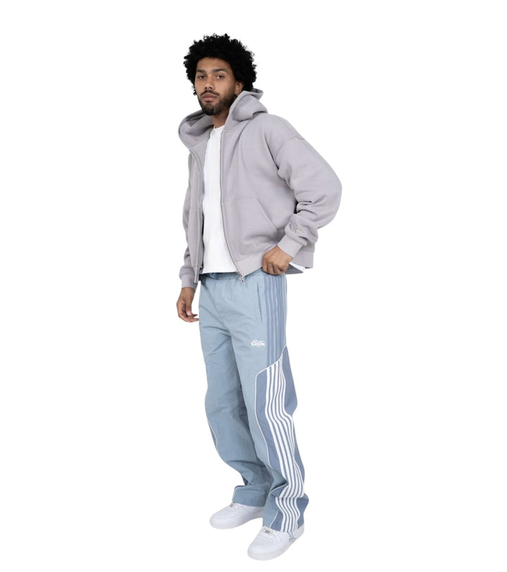 Offset Nylon Baggy Pants - Dusty Blue