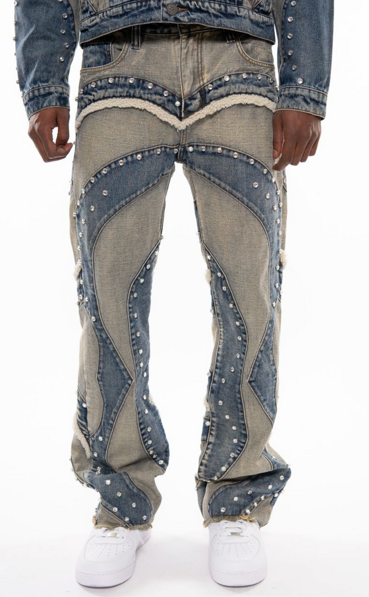 Gunzinii Baggy Studded Jeans - Wash Blue