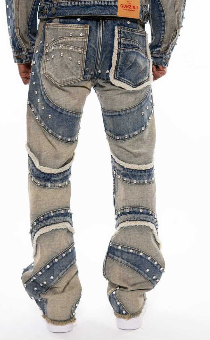 Gunzinii Baggy Studded Jeans - Wash Blue